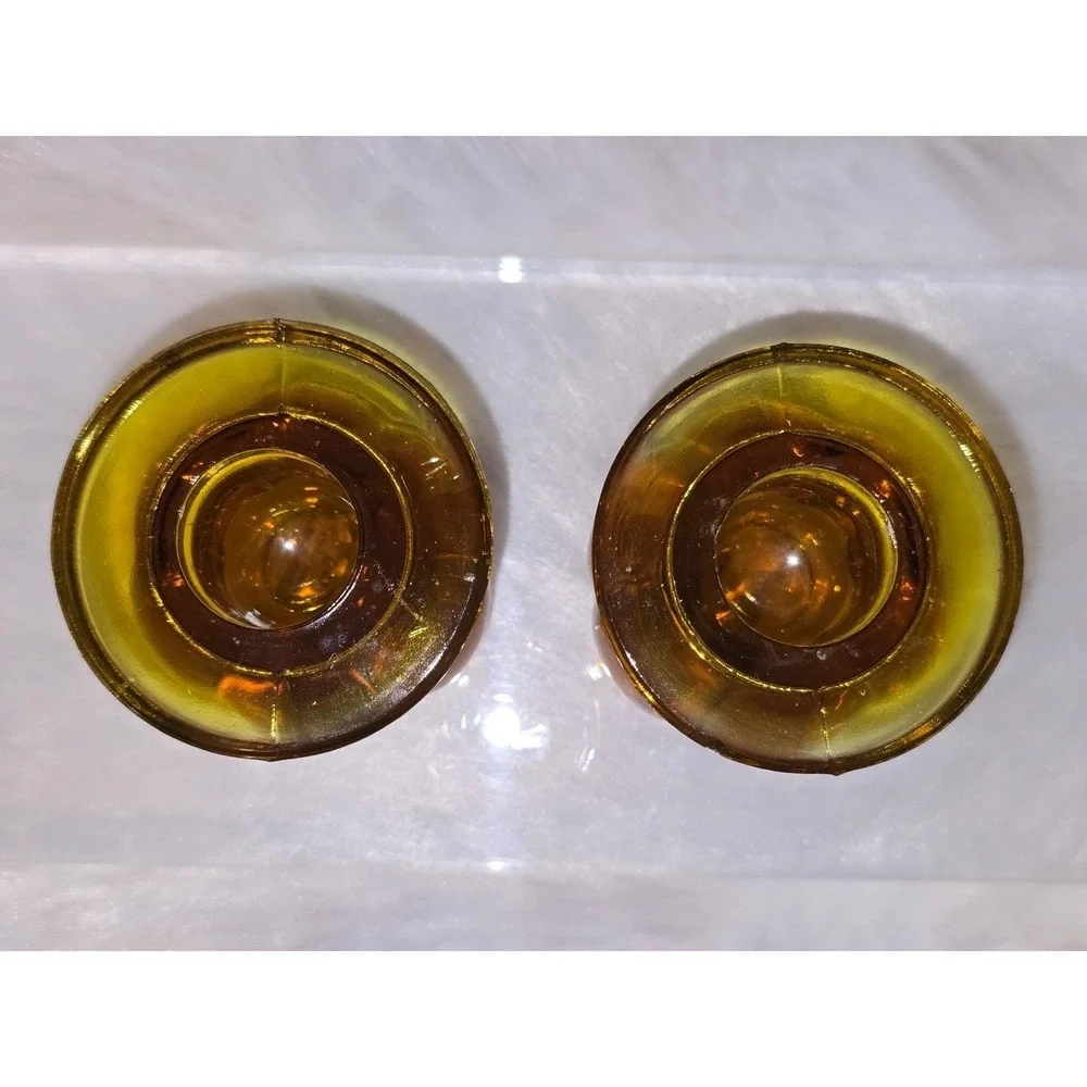 Vintage‎ Amber Glass Pumpkin-Form Taper Candle Holders - Set of 2